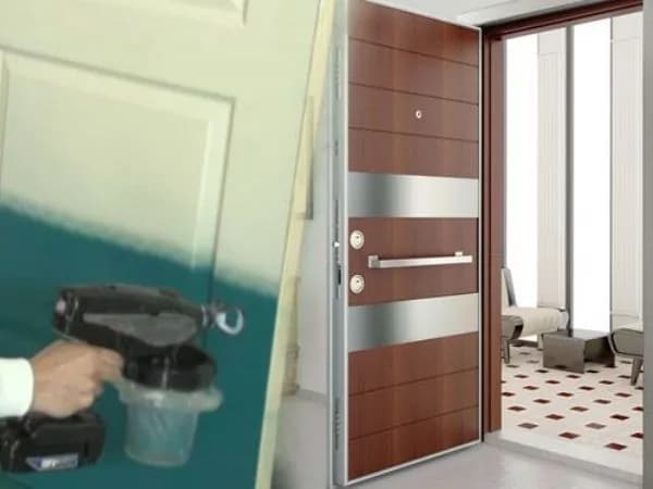 Çelik kapı yüzeyinin tabanca ile boyanması
